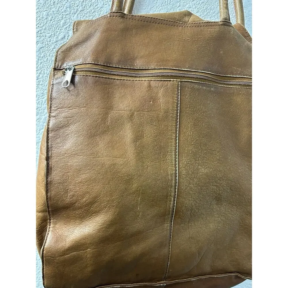 Vintage Soft Genuine Leather Flap Shoulder Hobo Bag Purse 2 Strap Distresssed‎
